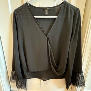 Aqua | Black Long Sleeve with Lace Detail